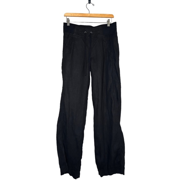 Athleta 100% Linen Wide Leg Pull-On Drawstring Waist Athletic Pants Black Size 6 - Picture 14 of 14